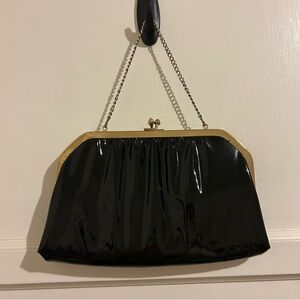 Vintage Black Patent Kisslock Evening Bag